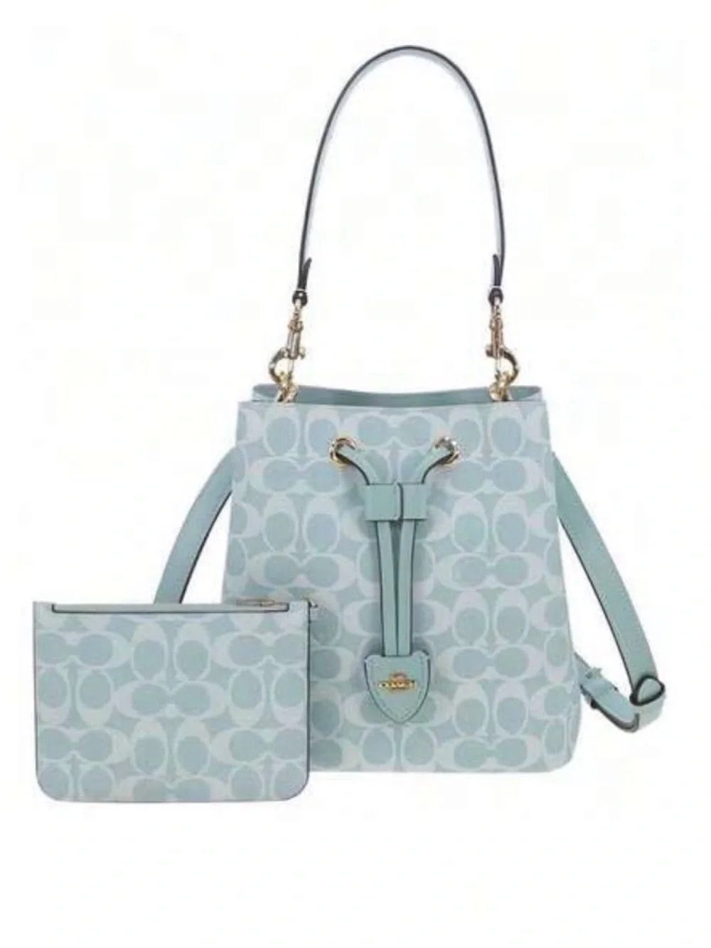 Coach Rowan Bucket Light Blue Signature Drawstring with Pouch